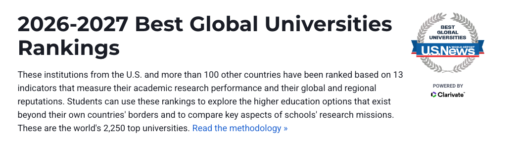 U.S. News 2026-2027世界大学排名