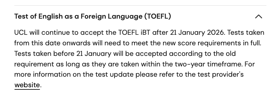 伦敦大学学院托福考试要求