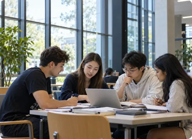 澳大利亚国立大学学生围桌讨论学习