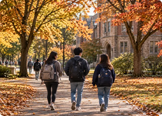 康奈尔大学秋日校园学生