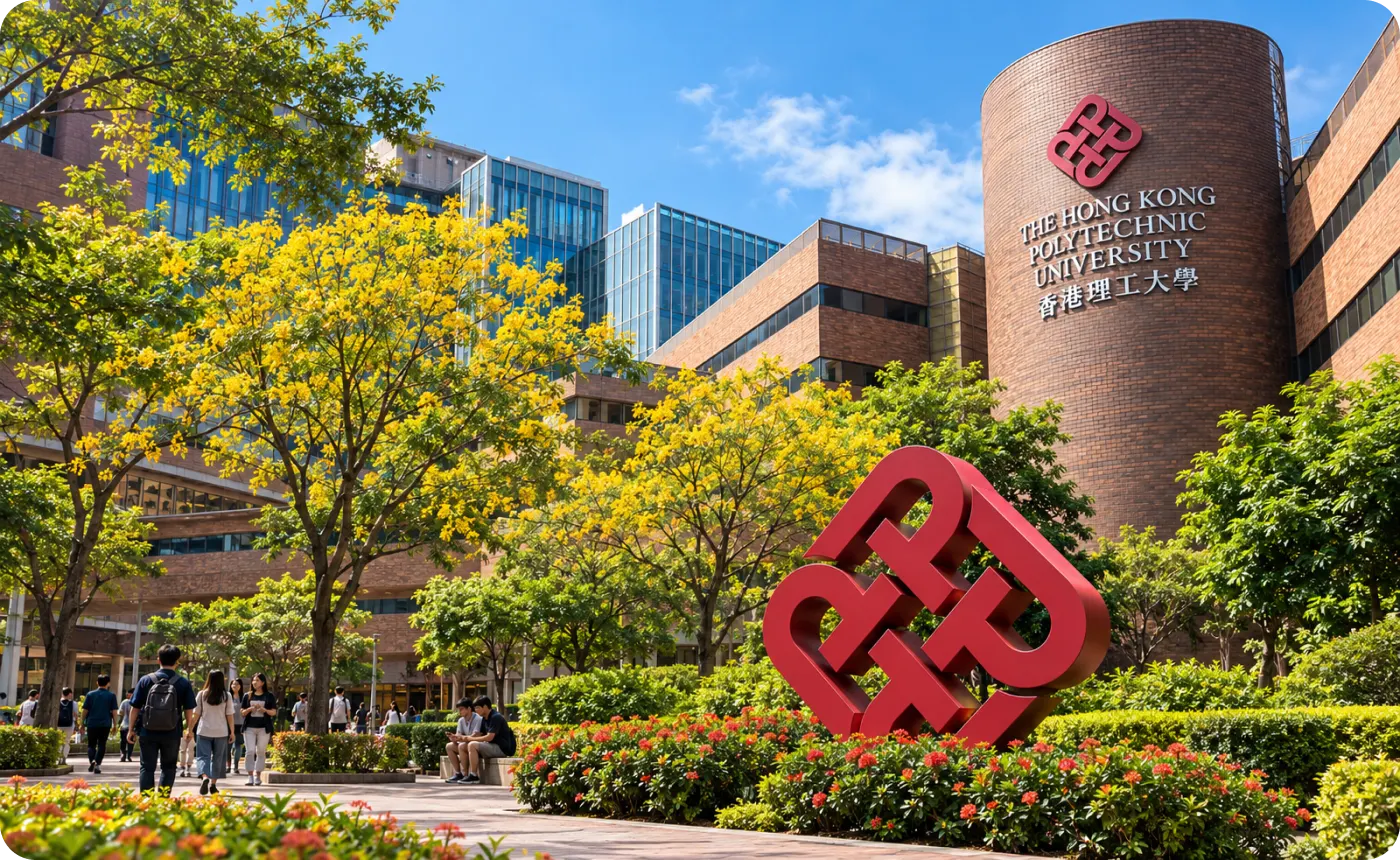 香港理工大学校园及红色雕塑