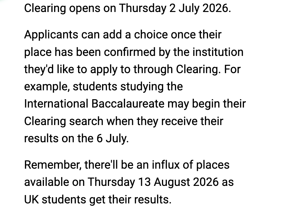 UCAS 2026 Clearing英国本科补录时间官方说明