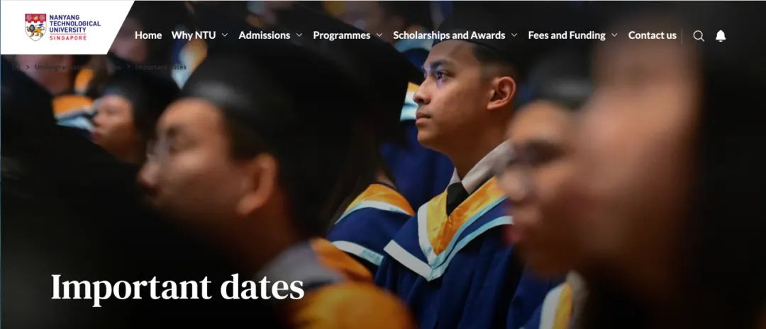 南洋理工大学官网本科招生重要日期页面